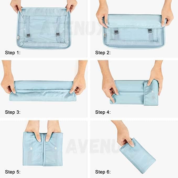 Image of Travel Packing Cubes 7 Pcs Set with Laundry Bag | Portable Luggage Organizer Bags for Clothes, Shoes & Toiletries | Lightweight Foldable Travel Storage Set (Blue)