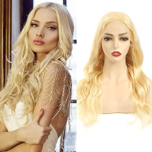 WIGENIUS 613 Lace Front Wig Human Hair Pre Plucked 13x4 Body Wave Lace Front Wigs with Baby Hair 130% Density Middle T-Part Blonde color + Lace Frontal real Brazilian Hair Wigs