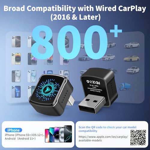 Wireless CarPlay Adapter UK for iPhone iOS & Android Auto, Plug & Play Car Dongle with USB-A & USB-C Cables, Compatible with Factory Wired CarPlay Cars (2016+), Fast Auto Connect Low Latency (Black) - Image 5