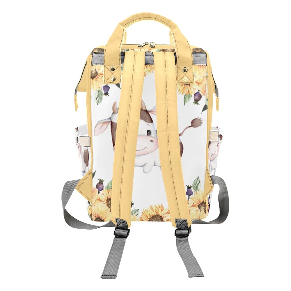 Grandkli Sunflower Little Cow Personalized Diaper Bag Multi-Function Backpack Nappy Bag Travel DayPack for Unisex, One Size