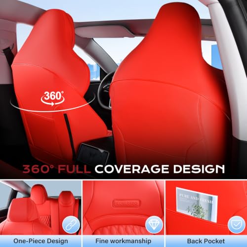 Image of Coverado Front Seat Covers for Tesla Model 3, New Car Seat Covers, Front 2PCS Leatherette Car Seat Cover Seat Protector Custom for Tesla Model 3 2024-2025 New Red