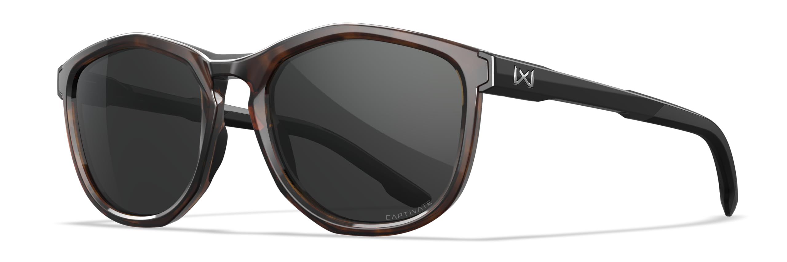 Wiley X WX Bravo - Gafas de sol de seguridad para hombre, inastillables, protección UV para exteriores, lentes polarizadas grises con montura de tortuga brillante, patillas negras brillantes, ANSI Z87
