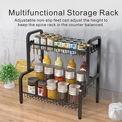 KZOPOGL spice racks free standing , Spice Storage Rack for Bathroom Kitchen powder room Countertop Storagewith 8 Hooks(Black)