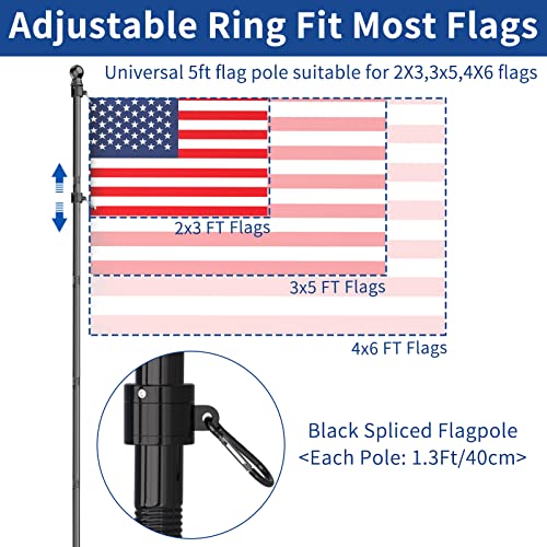 Flag Pole - Tangle Free Flagpole With Upgraded Bracket, 5 Ft Stainless Steel Flag Poles For Outside House, Residential Or Commerical - Flag Pole Kit For Proud American Flag (Without Flag, Black) #TOP3