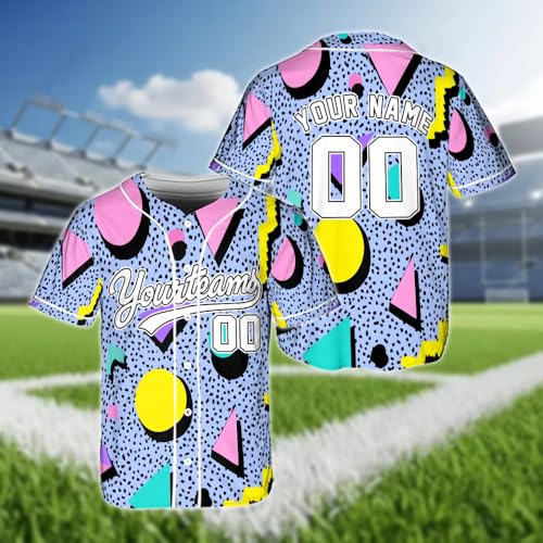 Personalized Retro 80s 90s Baseball Jerseys for Men, Custom Sports Team Number Short Sleeve Button Up Disco Jersey Shirt miniatura 3