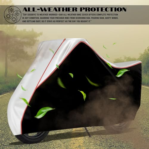 Image of Taffeta Bike Cover Premium Waterproof, Dustproof & UV Protected Two-Wheeler Body Shield | Heavy-Duty, All-Weather Protection | Universal Fit for Motorcycles & Scooter (Black Top Silver Pipe)