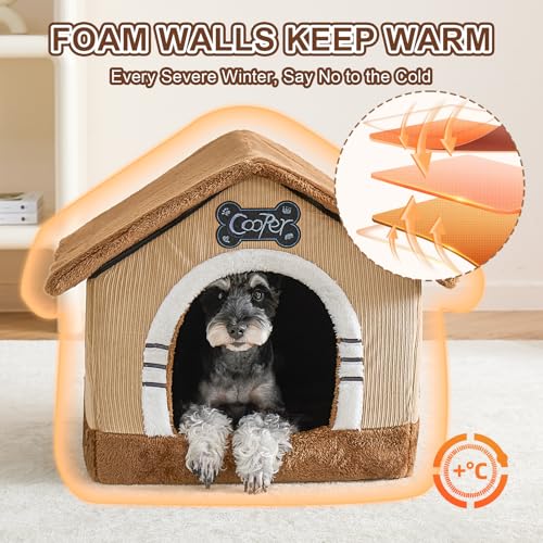 Jiupety Indoor Dog House with Frame, Large Dog Cave Bed, Insulated Cozy, Suitable for 15-30 lb, Large (20"×18"×18"), Brown - Image 5