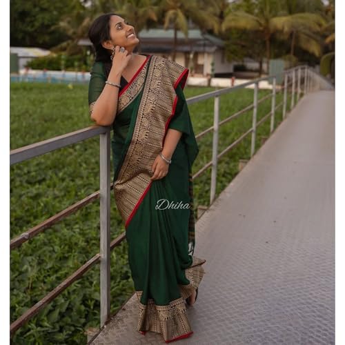 Image of Narayanpet Pure Cotton Saree for Women | Preethika Big Border Saree with Running Blouse | Tassels | Handloom Weave