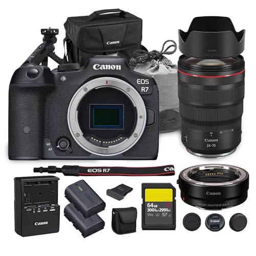 Image of Canon EOS R7 Mirrorless Camera| 32.5MP APS-C Sensor 4K 60p Video| Fast Autofocus In-Body Stabilization for Wildlife and Sports(5137C002) + Canon RF 24-70mm Lens + Adapter EF-EOS R + Tripod Grip + More