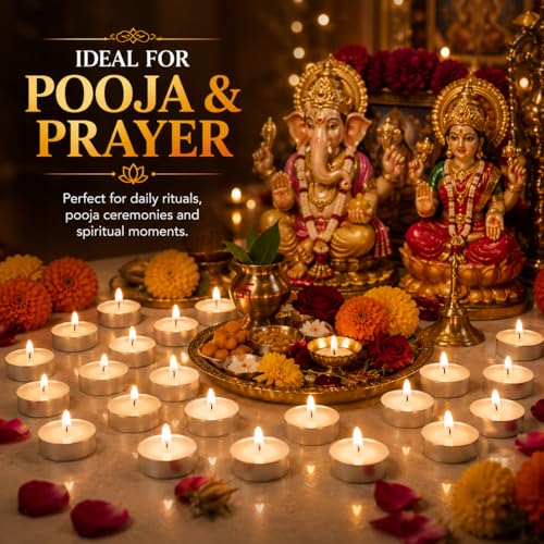 Image of Bindian Candle Tealight Candles, 100% Paraffin Wax Candles for Decoration, Smokeless Tea Light Candle 50 pcs for Home Decor, Diwali Decoration, Wax Candles 1-1.5 Hour Burn Time (Pack of 50 White)