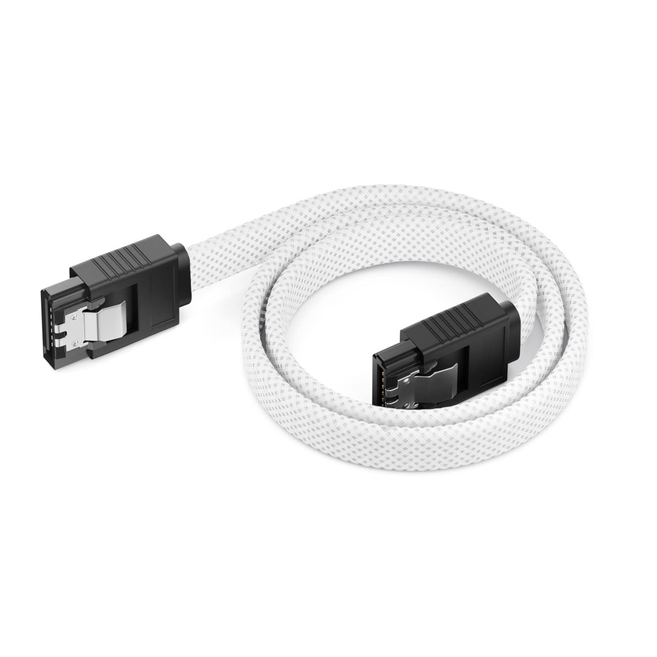 deleyCON 60cm Kabel SATA 3 Nylon 6 Gbit/s Kabel Danych SATA III Przyłączeniowy Serial ATA Przewód Połączeniowy do Płyty Głównej & Dysku HDD SSD 2 Wtyk S-ATA L Prosty Biały