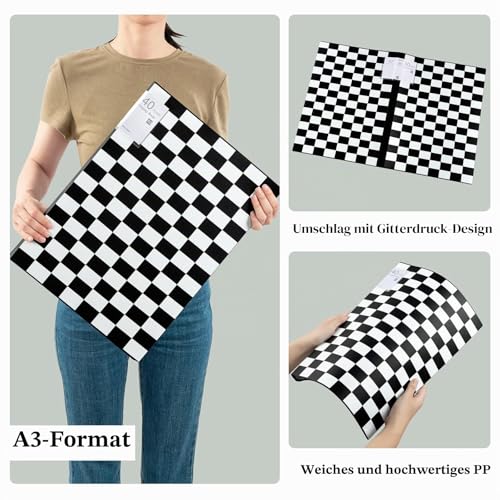 Srvnpioy 40 Taschen A3 Päsentationsdisplay Buch (2 Stück) A3 Sichtbuch Kunststoff Portfoliobuch Präsentationsbuch mit 40 Klarsichthüllen für Portfolios, Gemälde, Kunstwerke, Zeichnungen, Schwarz