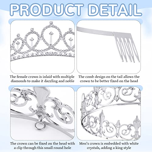 Lyrow 4 Pcs Prom King And Queen Crown Set With Sashes Prom King And Prom Queen Crowns Tiara Prom King And Queen Sashes For School Graduation Party Costume Accessories (Silver, Silver) #TOP6