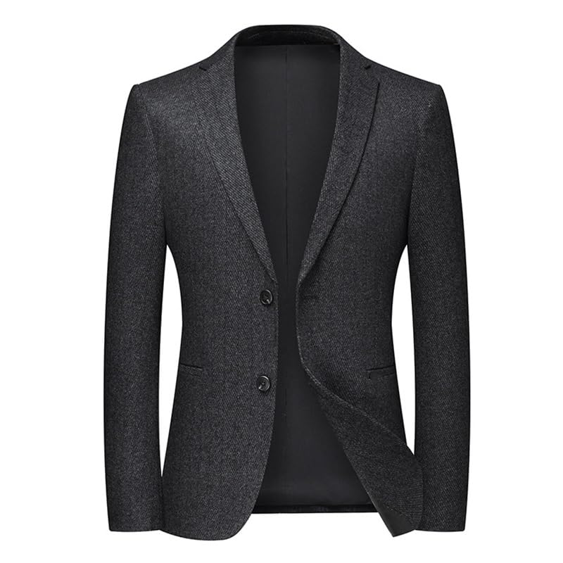 Mens Dark Gray Tweed Casual Blazers Knit Sport Coat Lightweight Two Buttons Suit Jacket for Daily Party Business