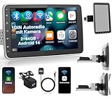 Timzeit Autoradio mit Bildschirm Single DIN Auto Radio mit Navi Bluetooth Wireless CarPlay Android Auto DAB Plus Rückfahrkamera, 1DIN mit 10.1 Zoll drehbar Touchscreen Monitor, 2+64G Android 14