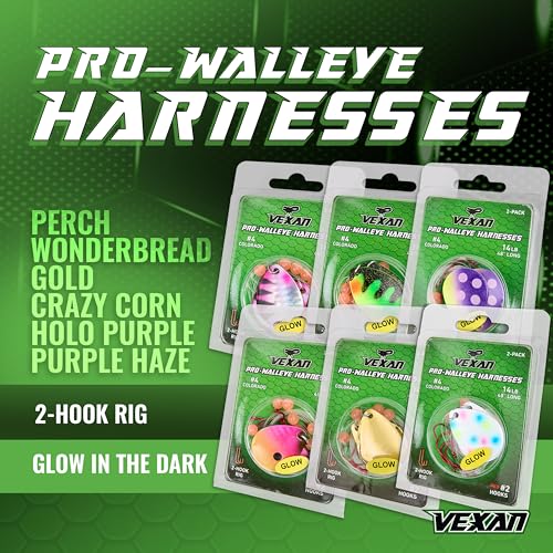 Vexan Glow Walleye Spinner Rig - Kit de 12 Señuelos de Pesca con Gusano para Walleye, Set de Anzuelos #2 con Cuchillas Colorado #4 y Líneas de 48 pulgadas miniatura 2