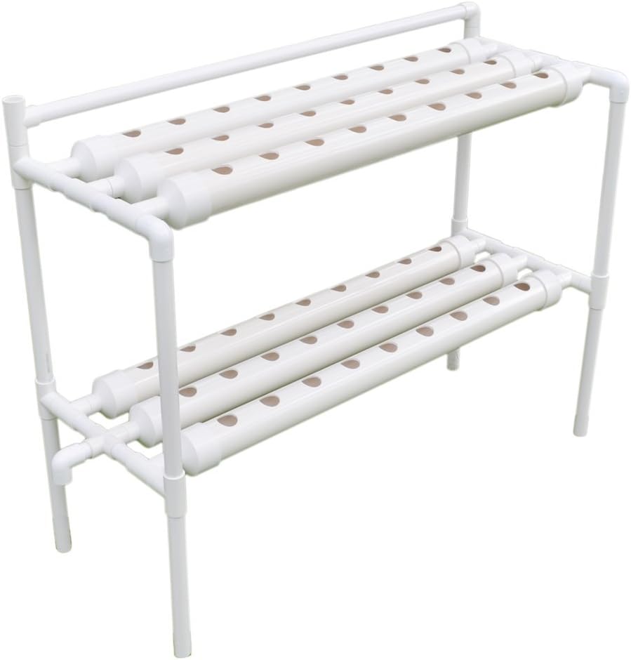 LAPOND Hydroponic Grow Kit,2 Layers 54 Plant Sites PVC Pipe Hydroponics 6 Pipes Hydroponics Growing System Water Culture Garden Plant System for Leafy Vegetables