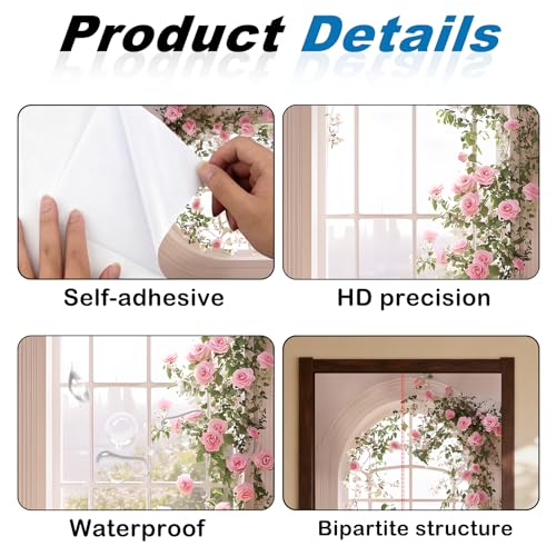 Image of Nuxovilar Romantic Floral Arch Door Stickers Peel Stick PVC 30.3x78.7 in