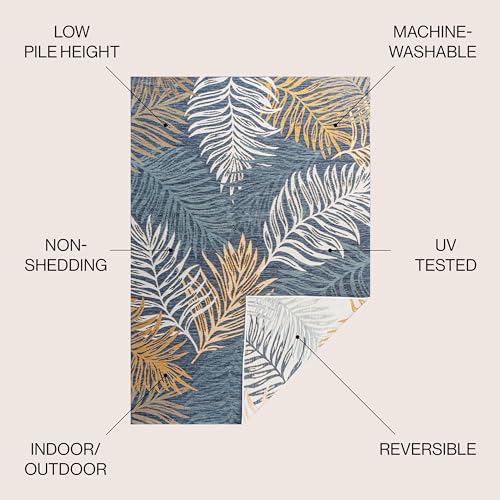 JONATHAN Y Palm Frond Reversible Washable Indoor Outdoor Area Rug 8X10 Cream/Navy, Calypso Coastal Casual for Backyard, Patio, Porch, Easy-Cleaning, High Traffic, Pet-Friendly Non-Shedding SVH108A-8 - Image 3