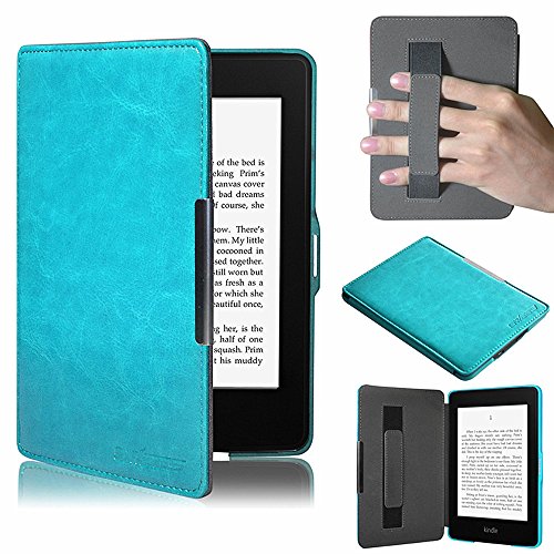 TuoP@Ultra Slim Leather Case / Cover for New Amazon Kindle Paperwhite / Kindle Paperwhite 3G with Elastic Hand Strap, Magnetic Auto Sleep Wake Function, Includes Screen Protector (Sky Blue)