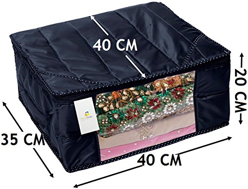 Image of Homestrap set of 3 Parachute Quilted Saree Covers /Clothes Storage Bag /Wardrobe Organizer With Transparent Window And Zip For Lehenga, Suit, Dress,& Accessories (Blue)(Featured on Shark Tank)