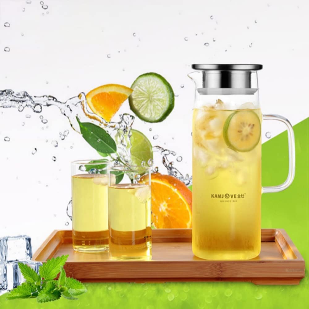 Nff Jarra De Cristal, Jarra De Cristal De 1,2 L con Tapa, Jarra De Agua De Cristal De Gran Capacidad con Asa Apta For Zumo, Té, Leche, Café