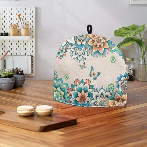 Image of Tea Cozy Tea Pot Cosy Insulating Thermal Tea Kettle Quilt Breakfast Warmer Thick Wadding Teapot Warmer for Teapot Decor Home Kitchen Decoration, Boho Flower Butterfly
