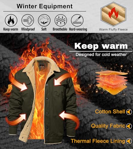 Image of EKLENTSON Men's Winter Jacket Thick Thermal Cotton Warm Fleece Lined Coat Trucker Lapel Work Cargo Jackets for Men