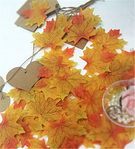 Derker 200 Assorted Artificial Fall Maple Leaves Of Autumn Colors - Great Autumn Table Scatters And Fall Decorating By Derker #TOP3
