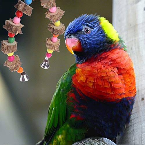 Image of Bird Parrot Swing Chewing Toys, Natural Wood Bird Perches for Bird Cage Accessories,Bird Toys Suitable for Small Parakeets, Budgie, Parrots,Cockatiels, Conures, Finches, colour