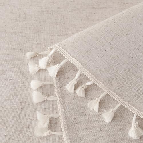 SUCHDECO Tischdecke Oval 140x180 cm Tischdecken Beige Baumwolle Leinen Tischdecke Abwaschbar Tischtuch mit Quaste Küchentischdecke… – Ansicht 5