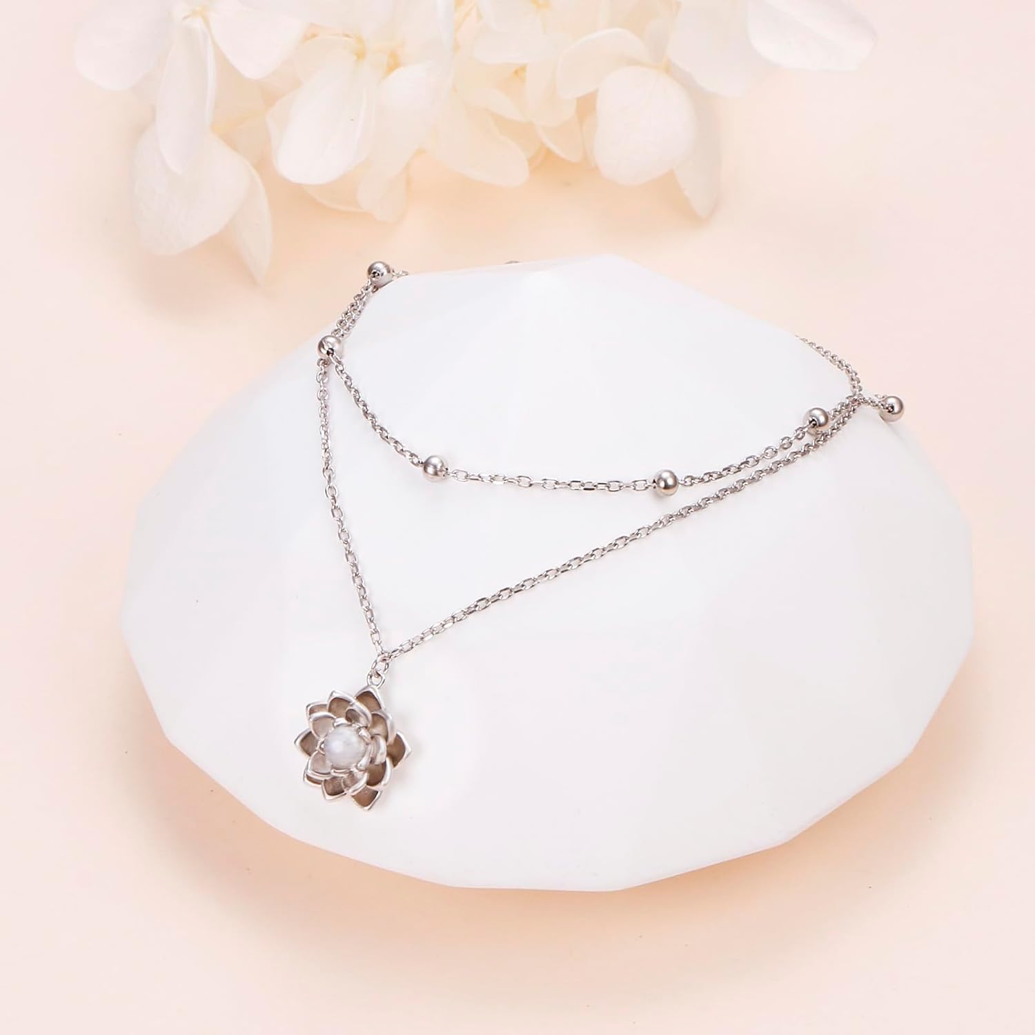 Moonstone Lotus Jewelry Set 925 Sterling Silver Lotus Flower Ring Engraved True Love Waits Natural Healing Buddha Spiritual Yoga Lotus Jewelry Set Gifts for Women
