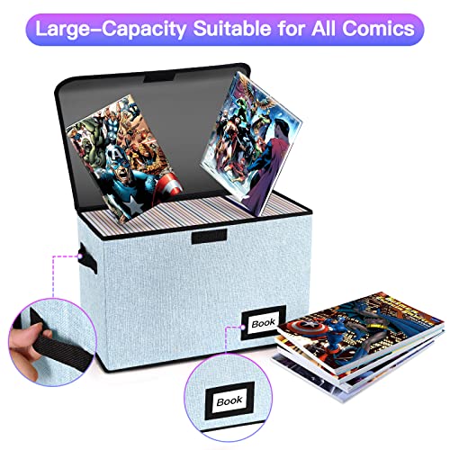 Image of 10 Pack Comic Book Storage Box 15.8 inch X 7.8 inch X 11.8 inch, Collapsible Holds 160-180 Comic Book Organizer Heavy Duty Bin Container Holder Shelf (Blue)