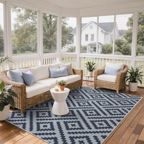 Image of GENIMO Outdoor Rug, Waterproof Plastic Rugs for Patio, 5'x8' Slate Blue