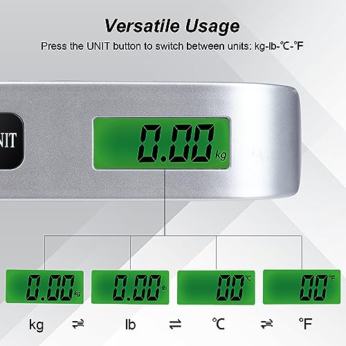 2 Pcs - silver Travel Digital Luggage Scale - Portable Baggage Scale - Suitcase Weight Scale - Ideal for Travel Scale Luggage Weight - 110LB/50KG, Includes Battery - Temperature Display Hanging Scales4