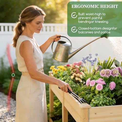 Image of Wood Raised Garden Bed, 72x24x30in Elevated Wooden Planter Box with Legs Standing Growing Bed for Backyard, Patio, Balcony with Bed Liner, 200 Pound Capacity 2PCS