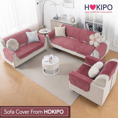 Image of HOKIPO Quilted Sofa Cover 6 Seater Set - Washable 3+2+1 Sofa Panel for Seat & Back | 'Quilt Classic' Pink (IN-927+926+925 * 2-Onion)