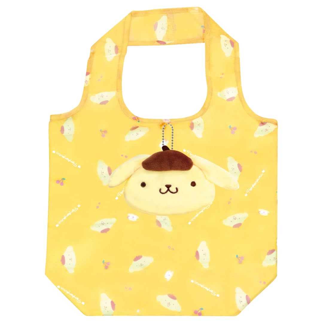 サンリオ キャラクター ポムポムプリン マスコット付き エコバッグ 収納袋付き 外袋 H35×W30×D12cm マチ付き エコバック お買い物袋 レジ袋 バッグ 持ち歩き コンパクト マスコット かわいい 可愛い