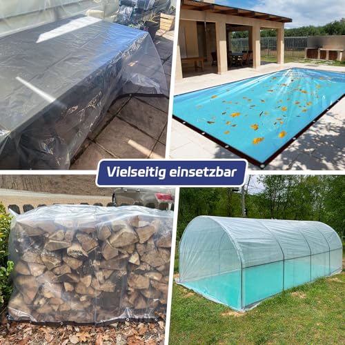 Plane Wasserdicht mit Ösen 2x3 Abdeckplane Transparent Durchsichtige Plastikfolie für Regenschutz & Winter Isolierung, Folie für Gewächshaus Außenbereich Garten Terrasse & Balkon Wetterfest