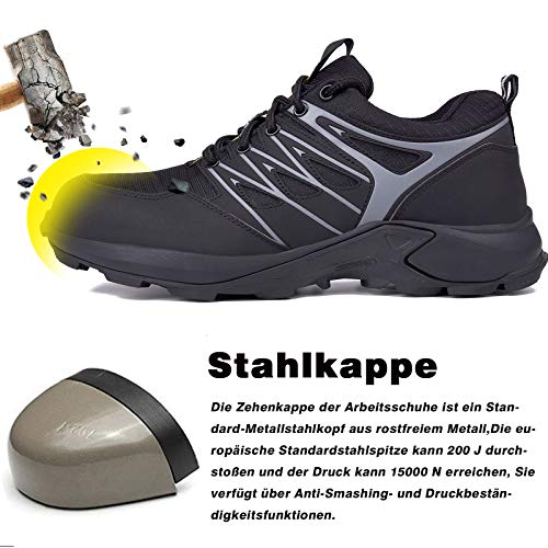 Foto von SUADEX Arbeitsschuhe Herren Sicherheitsschuhe mit Stahlkappe Anti-Smash Stichsicher Atmungsaktive Leicht Bequem Stahlkappenschuhe 2136-Schwarz 42EU