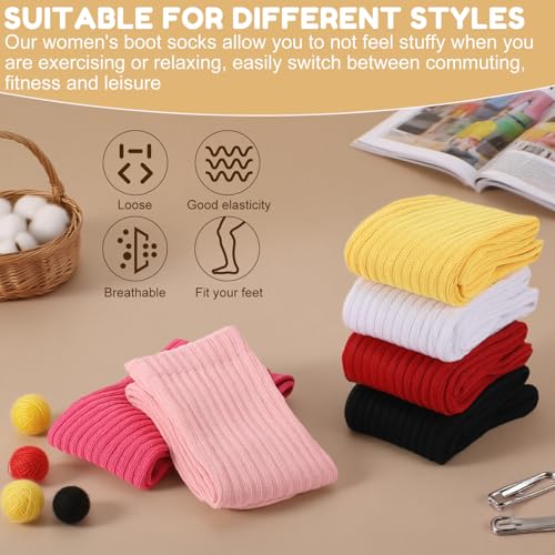 Jspupifip Slouch Socks for Women 6 Pairs, Neon Sock 80s Breathable Stacked Scrunchy Socks Extra Long Knit Knee High Thick Scrunch Sock, 90s Halloween Christmas Carnival Gifts for Girls, Size 7-94