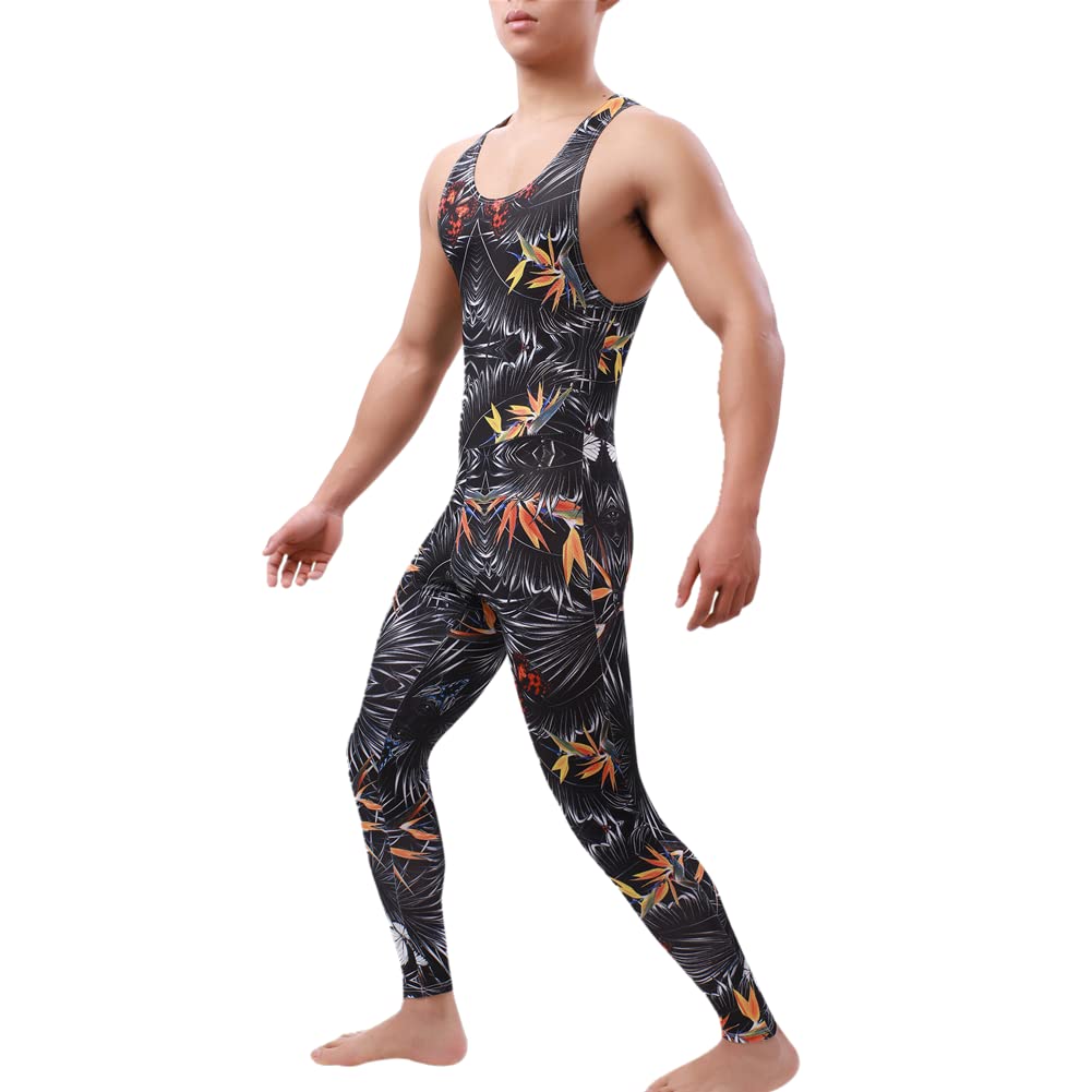 Traje de lucha libre para hombre, estampado de una pieza, estilo atlético, leotardo, gimnasio, ropa interior, chaleco