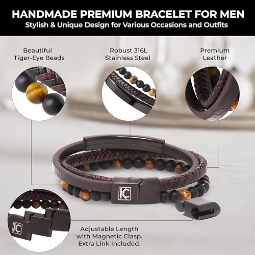Pulsera para hombre de cuero con piedras naturales miniatura 3