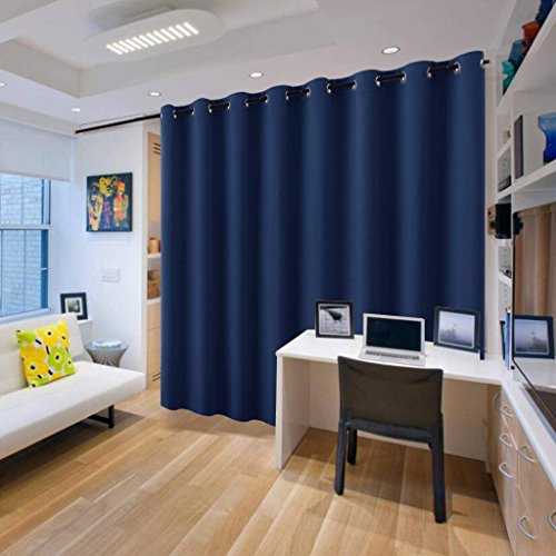 Image of RYB Home Dining Area Space Room Divider, Light Block Noise Reduce Insulated Curtain Drape Screen from High Ceiling to Floor for Cabinet /Bedroom, Wide 15ft x Long 9ft, Navy Blue, 1 Panel