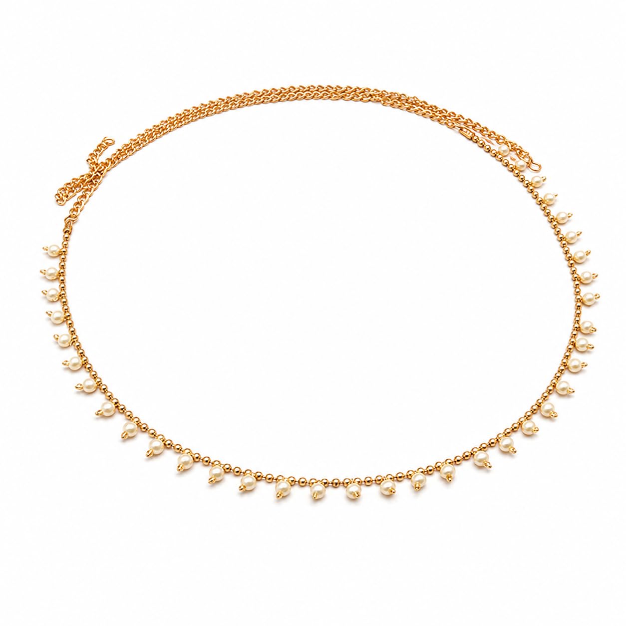 Traditional Gold Plated Waist Chain with Pearl Design