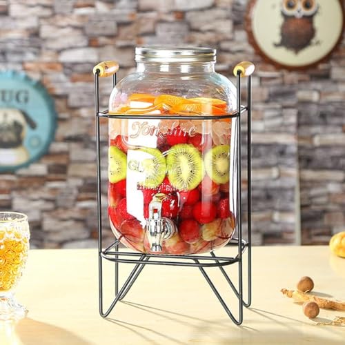 Image of Bellemax 3 Litre Glass Iced Drink Dispenser with Spout & Tap, Steel Lid and Stand- Cold Beverage Tank for Water, Cocktails, Detox Drinks & More, Perfect for Parties & Events,Daily Uses(Set of 1)