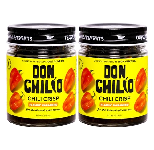 Image of Don Chilio Hot Habanero Mexican Chile Crisp, 5 oz., 2 Pack - Crunchy Sliced Habanero Fried Chili Peppers in Hot Seasoned 100% Olive Oil - Keto-Friendly, Vegan, Gluten Free