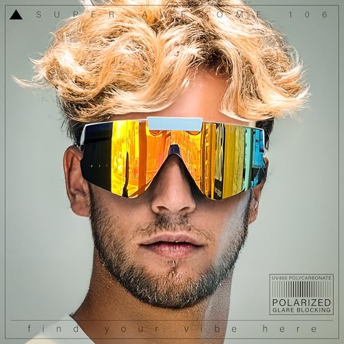 Polarized Mens Flip Up Rimless Oversized Shield Plastic Sport Sunglasses3