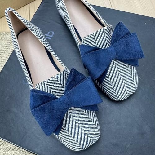 Image of WENJIAZHIZHI Square Toe Bow Ballet Slip-On | Classic Suede Finish,Chic Bow Detail,Effortless Everyday Style,Wedding Party Office,Plus Size Available