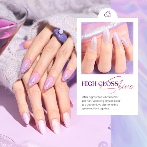 Image of Beetles Purple Gel Polish Set - 6 Color Shimmer Pearl Jelly Gel Polish | with Nail Brush Soak Off LED Lamp Swirl Shell Thread Effect DIY Manicure Gifts for Women